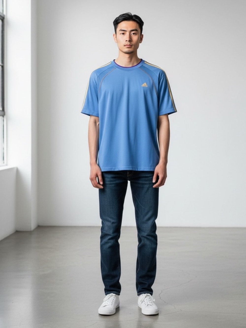 Adidas Mens 3 Stripe Jersey Light Blue